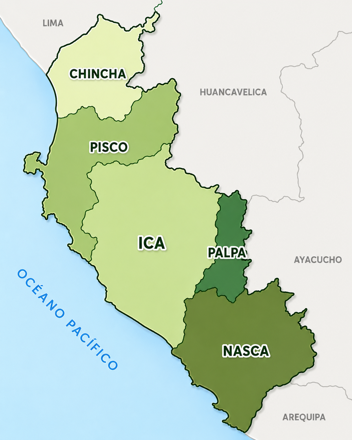 Mapa de la región Ica por provincias